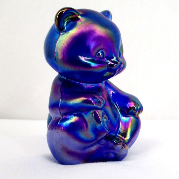 Fenton Plum Opalescent Iridized Bear Figurine Carnival Glass Purple - Picture 3 of 8